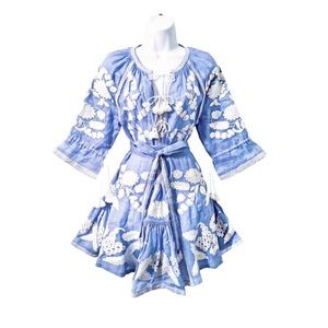 Vita Kin Embroidered Blue & White Peasant Dress